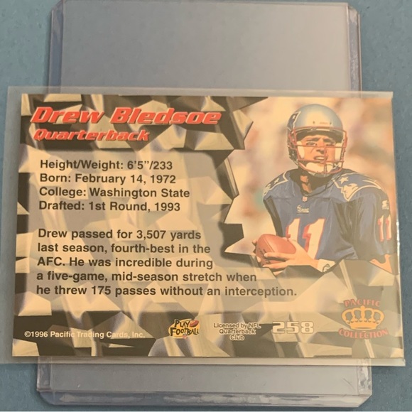 Drew Bledsoe #258 1996 Pacific Crown Collection Footbal Card - Picture 2 of 2